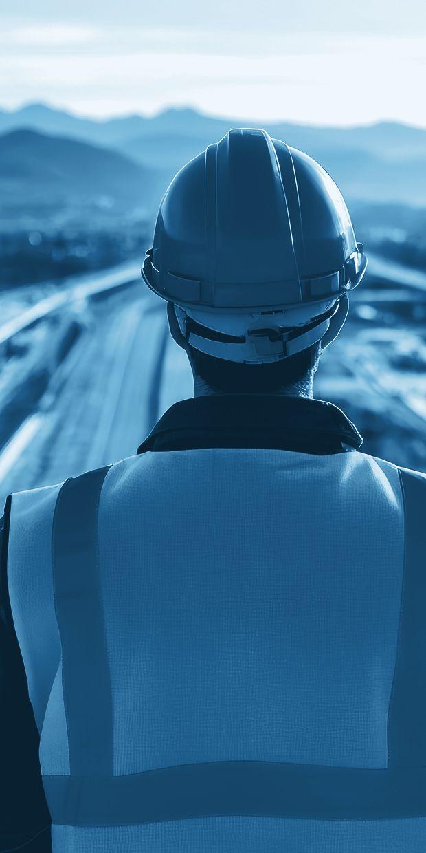 Site engineer overlooking a highway interchange under construction